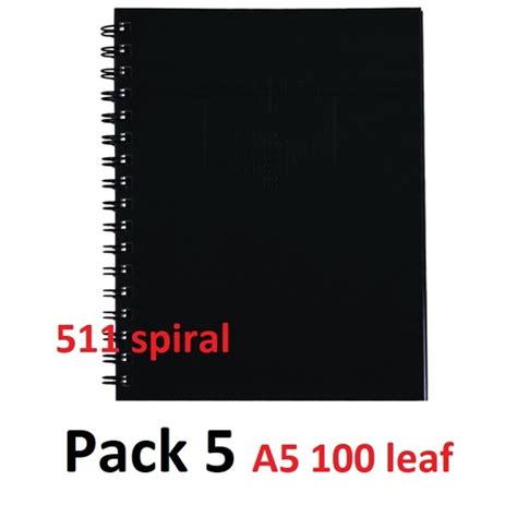2390 Notebook Spirax 511 225x175mm A5 Hardcover Black Ours Pack 5