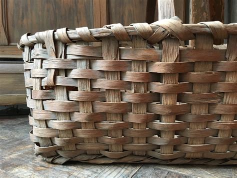 Large Antique Splint Basket Woven Wood Basket Blanket Basket