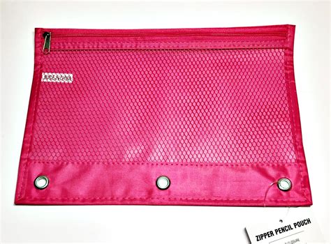 3 Ring Zipper Pencil Pouch With Mesh Window Pink