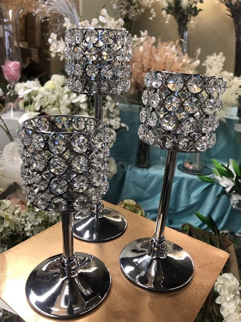 Set Of 3 Crystal Vase Candleholder Wedding Centerpiece Viva La Rosa