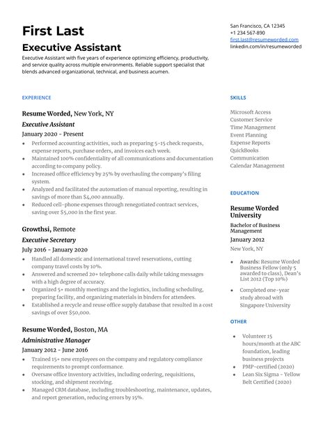 Executive Assistant Resume Examples For Resume Worded