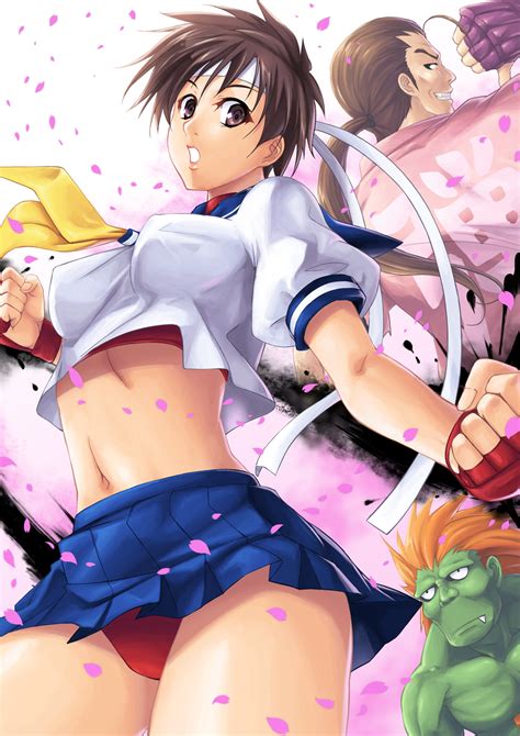 Kasugano Sakura Blanka And Hibiki Dan Street Fighter Drawn By