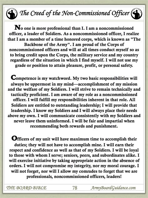 Nco Creed Army Study Guide Army Military
