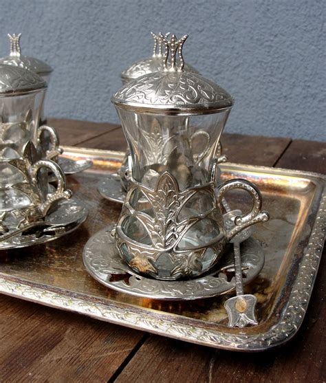 Vintage Turkish Teacups Tulips Teacups Saucers Spoons And Etsy