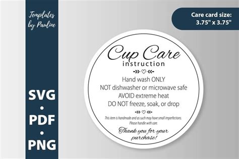 Print And Cut Round Cup Care Instruction Card Svg