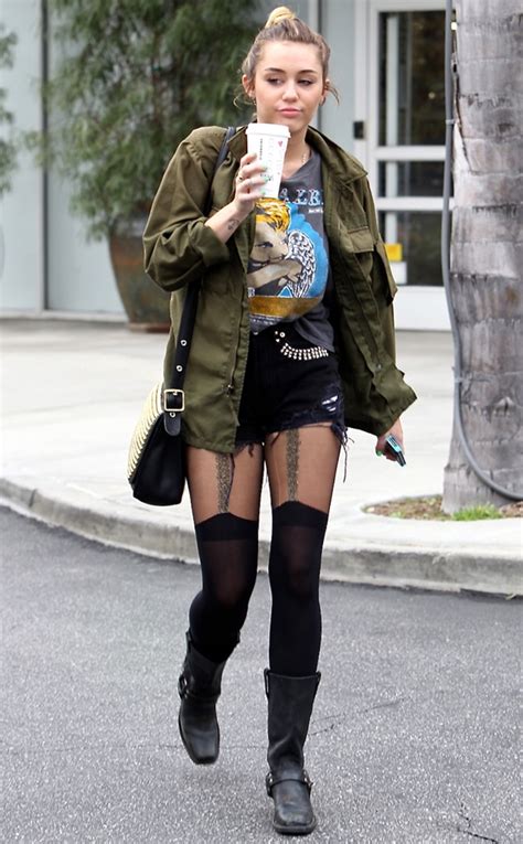 Miley Cyrus Shops In Sexy Garter Tights And Short Shorts E Online