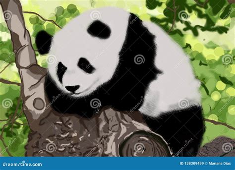 Panda On A Tree Branch Stock Illustration Illustration Of Background
