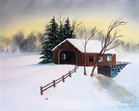 Snow Covered Bridge Painting By John Burch Fine Art America