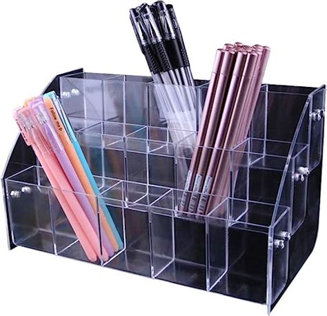 Clear Acrylic Pen Holder Stationery Store Storage Brush Case Clear