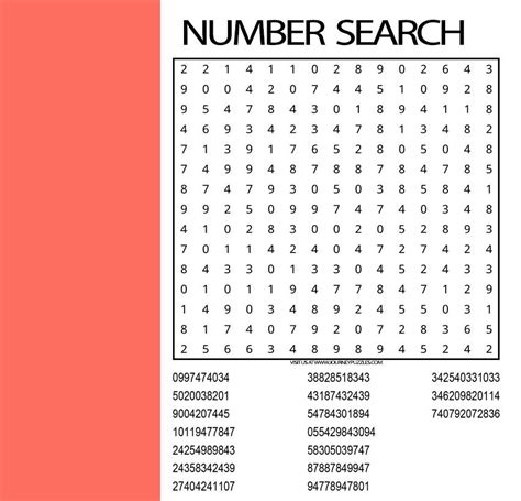 Number Search Worksheets Number Search Puzzle Skinner Stephen