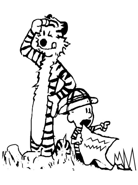 Calvin and Hobbes Dancing with Music Färbung Seite Kostenlose