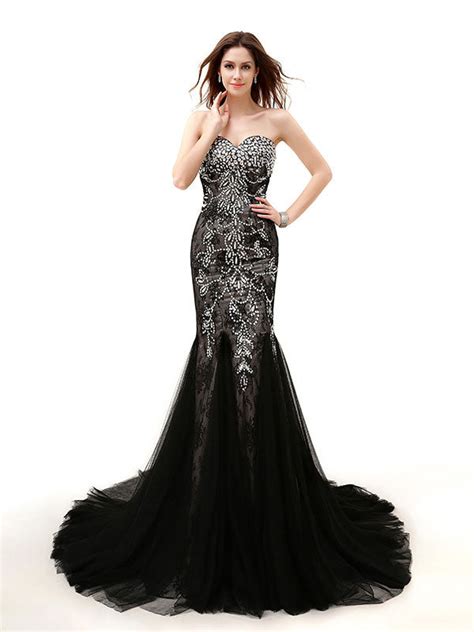 Strapless Black Jeweled Lace Formal Evening Dress Jojo Shop
