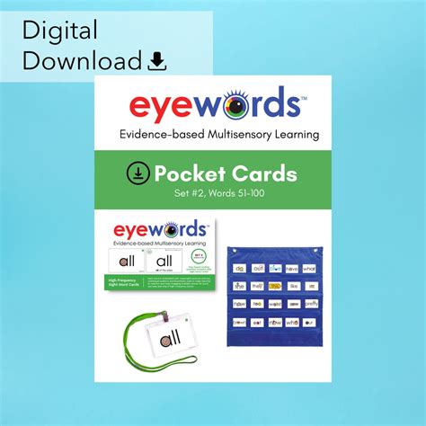 Multisensory Sight Words Pocket Chart Cards Set 2 Words 51 100 Digi