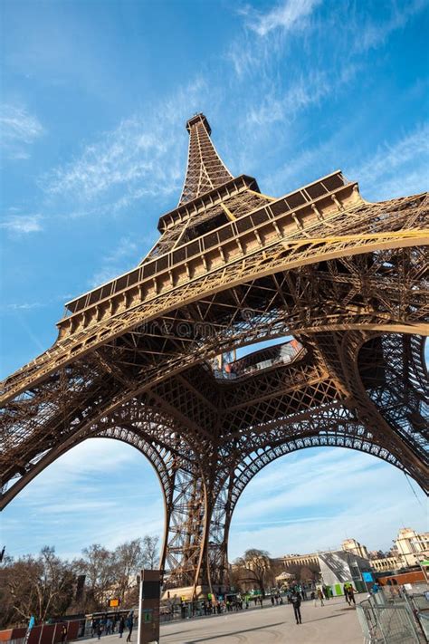Wide Shot Of Eiffel Tower With Blue Sky In Paris Editorial Stock Photo
