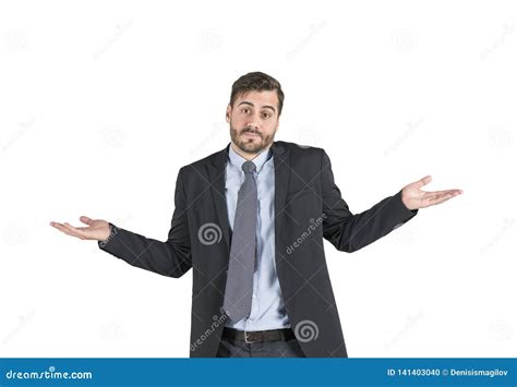 Confused Businessman Shrugging Shoulders Isolated Stock Photo Image