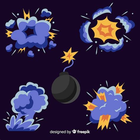 Free Vector Cartoon Set Of Bomb Explosion Effects