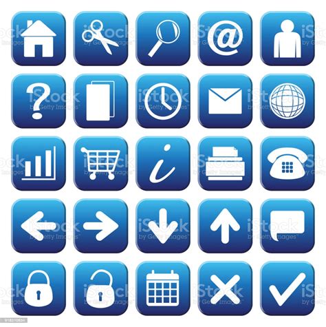 25 Blue Web Button Icons Set Stock Illustration - Download Image Now 