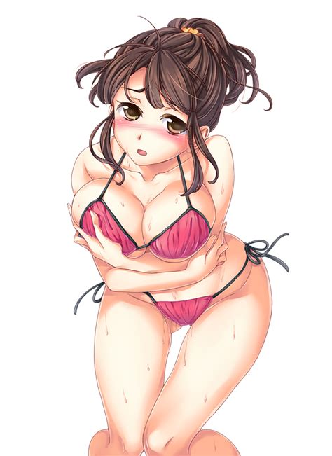 kabushikigaisha real doki doki yandemic 1girl bare shoulders bent over bikini blush