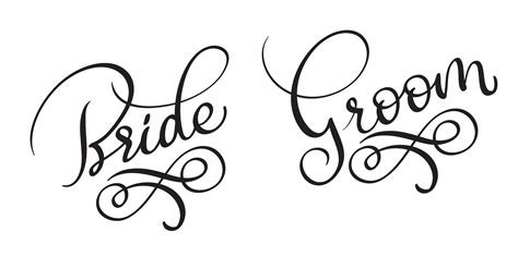 Bride Groom Hand Drawn Vintage Vector Text On White Background