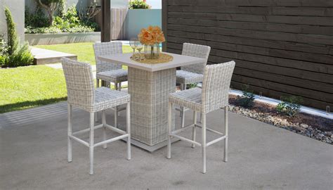 Pacific Pub Table Set With Barstools 5 Piece Outdoor Wicker Patio Furniture