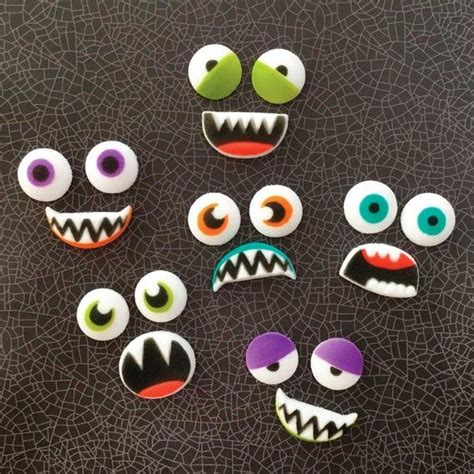 Edible Monster Faces Halloween Cake Toppers Zombie Eyes And Mouths Set