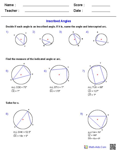 Central And Inscribed Angles Worksheet Answers Kuta
