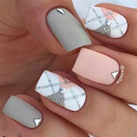 Checked Pattern Summer Squared Nails Rose Pink And White Grey Pattern