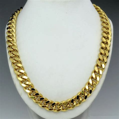 Mens Solid Heavy Chain Yellow Gold Filled Long Necklace Curb Link