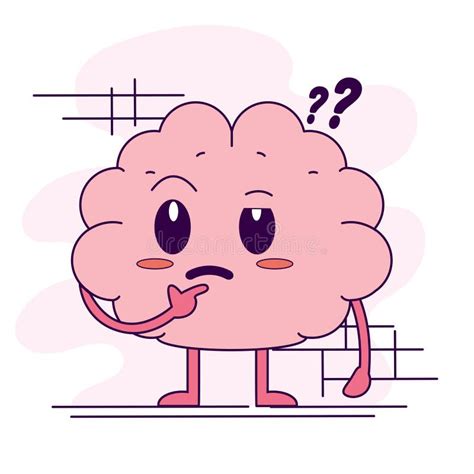 Isolated Cute Doubt Brain Cartoon Character Vector Stock Vector