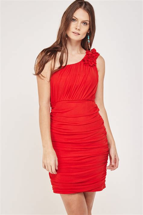 Ruched One Shoulder Bodycon Dress Just
