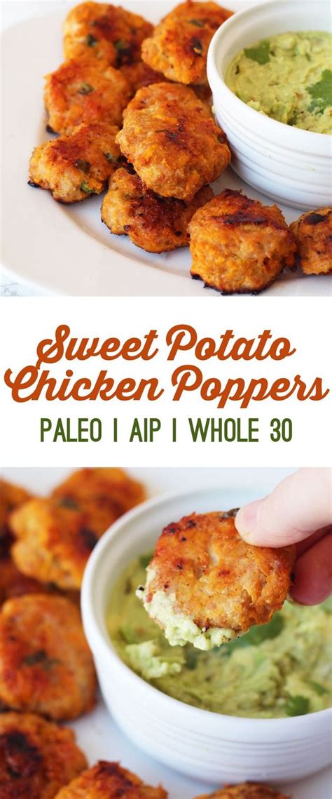 In a large bowl, mix together chicken, zucchini, green onion, cilantro, garlic, salt, pepper, and cumin (if using). Sweet Potato Chicken Poppers (Paleo & AIP) - Cookies Recipes
