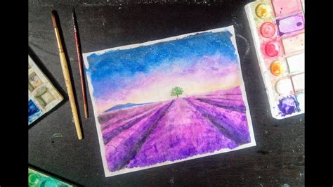 Watercolor Painting Lavender Field Youtube