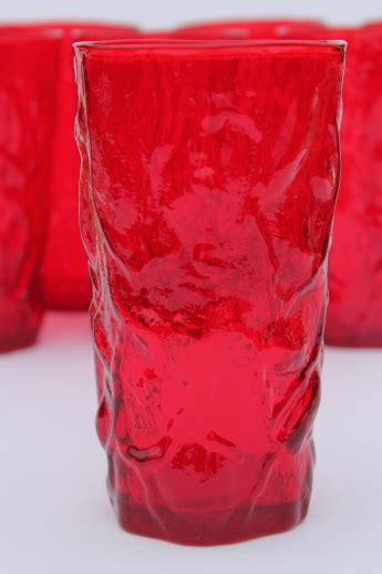 Morgantown Crinkle Or Seneca Driftwood Drinking Glasses Vintage Ruby Red Glass Tumblers