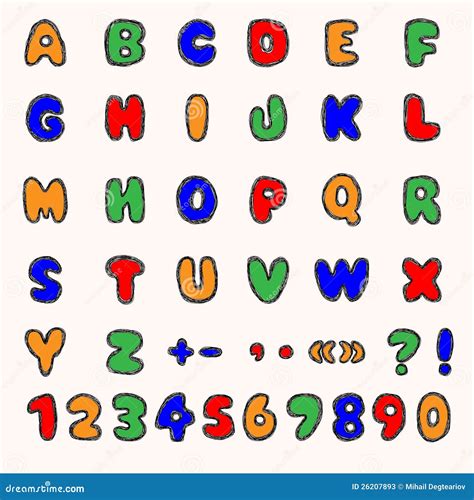 Alfabeto E Números Coloridos Ilustração Do Vetor Ilustração De Ensino