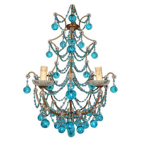 1920 French Aqua Swags And Murano Balls Chandelier At 1stdibs