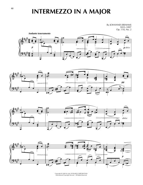 Intermezzo In A Major Op 118 No 2 Sheet Music Johannes Brahms Piano Solo