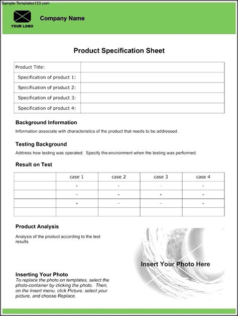 A technical specification (tech spec) is a document that explains what a product or project will do and how you'll achieve these goals. Product Specification Sheet Template - Sample Templates ...