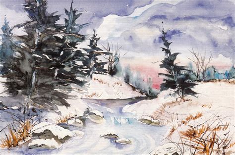 Little Red Mail Box Winter Watercolor