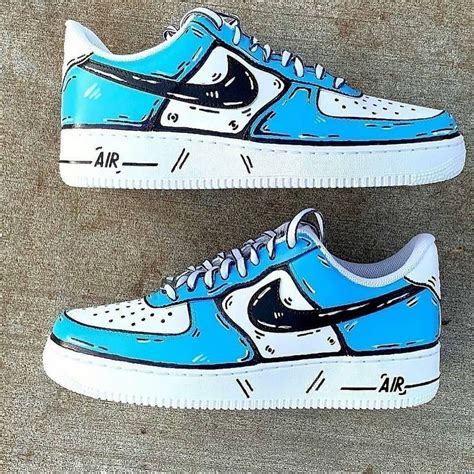 Custom Air Jordan 1 Shoes Sky Blue For Air Force 1 Graffiti Hand