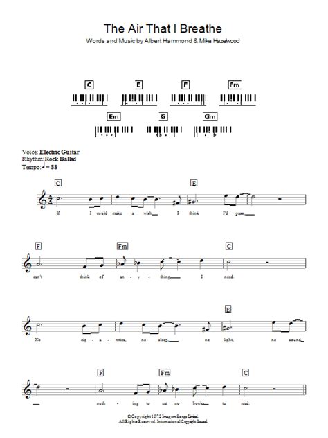 The Air That I Breathe Sheet Music By The Hollies Piano Solo