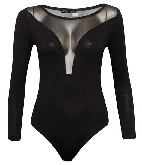 New Women Lace Insert Bodysuit Printed Mesh Leotard Bodysuits 8 14 Ebay
