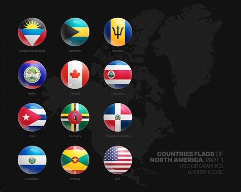 Premium Vector North America Countries Flags Round Glossy Icons Set