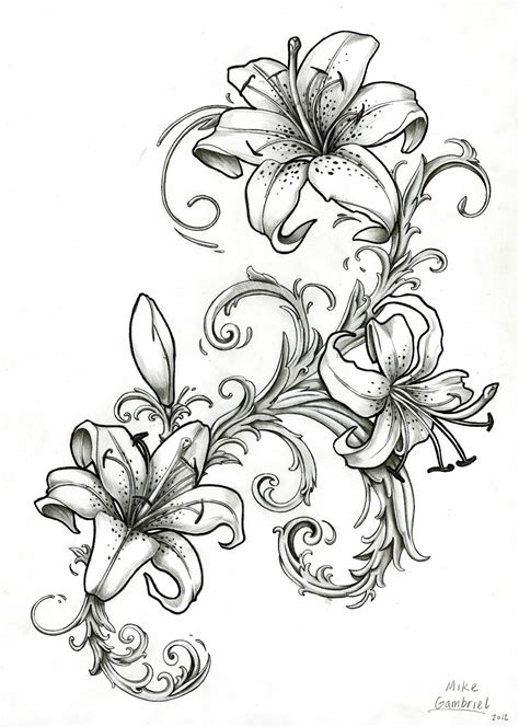 More often men decide to get a tattoo in order to give a full play to their brutality, determination, courage and romance. Mike's TATTOO design: Tiger Lillies