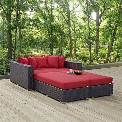Convene 4 Piece Outdoor Patio Daybed In Espresso Red Outdoor Daybed