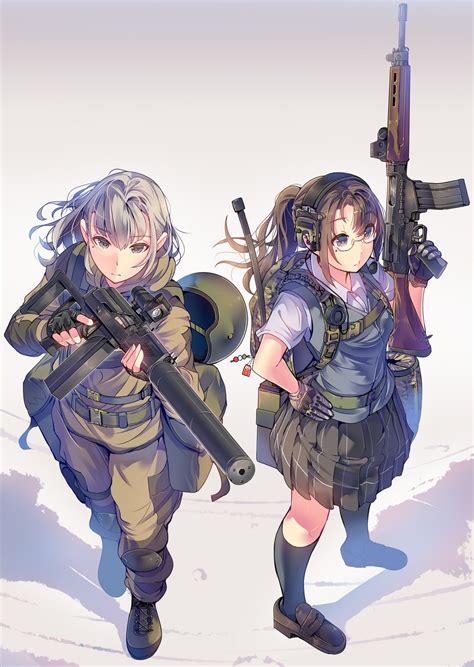 Wallpaper Illustration Gun Long Hair Anime Girls Brunette
