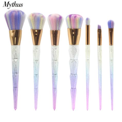 Mythus 7pc Rainbow Diamond Makeup Brush Kit Wool Fiber Soft Hair Foundation Powder Makeup Brush