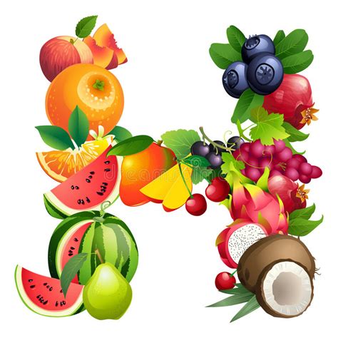 Letra G Integrado Por Diversas Frutas Con Las Hojas Ilustración Del