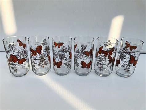Vintage Libbey Butterfly Drinking Glasses Set Of 6 Etsy Drinking Glasses Libbey Glass