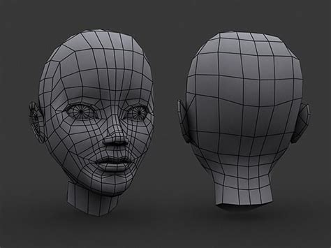 free human base mesh polygon art female head face topology
