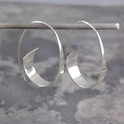 Curl Sterling Silver Ribbon Hoop Earrings Modern Silver Earrings